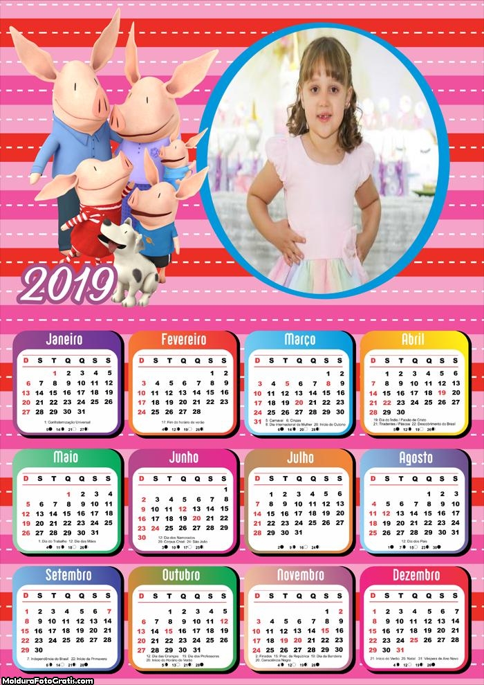 Calendário Porquinha Olivia 2019