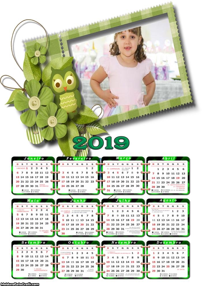 Calendário Corujinha Verde 2019