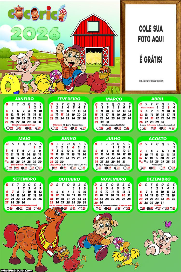 Calendário Cocoricó Fazendinha 2026