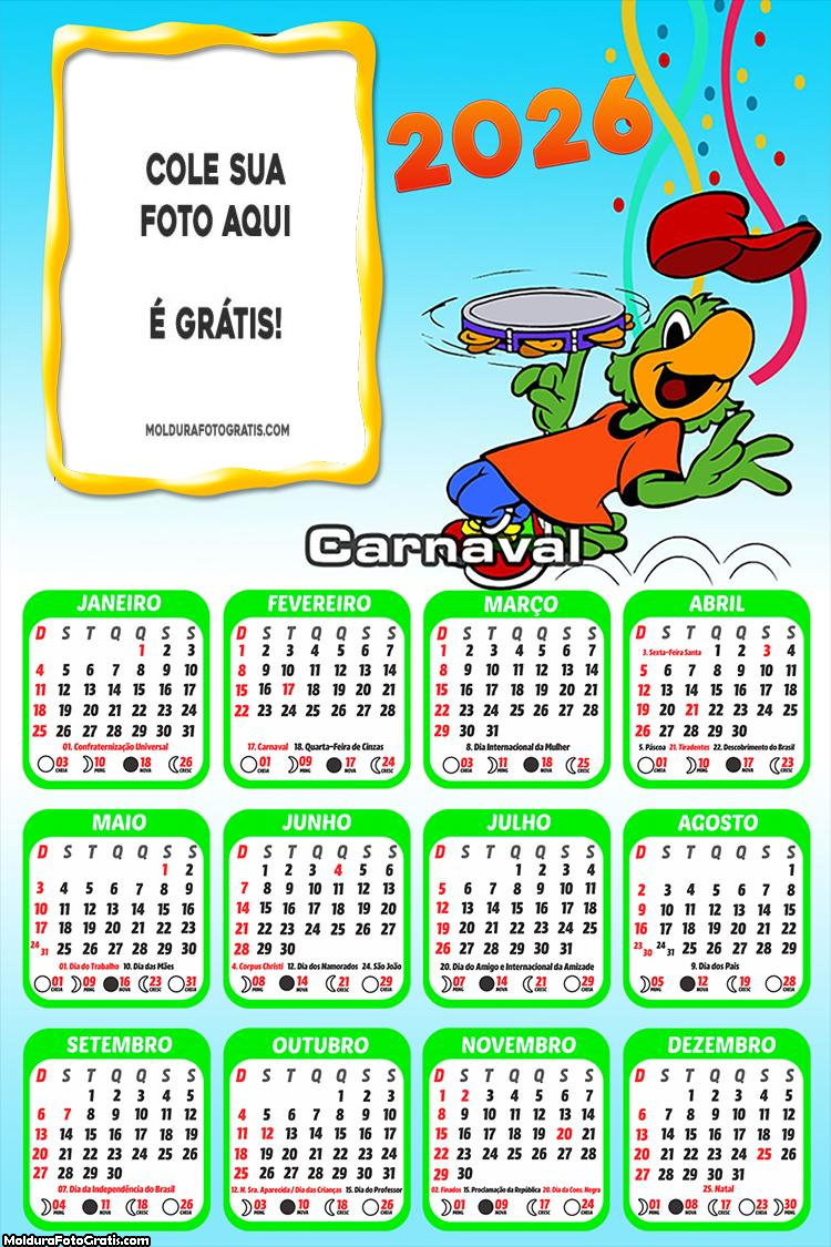 Calendário Carnaval Zé Carioca 2026