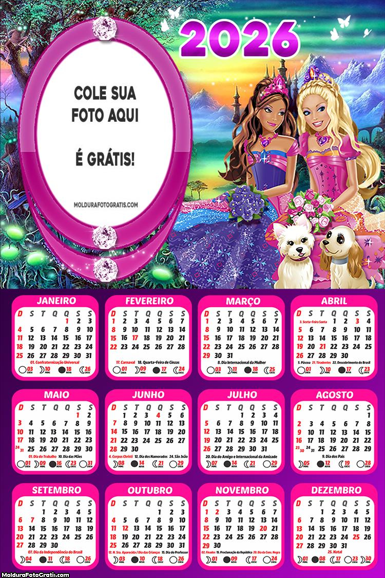 Calendário Barbie Loira Morena 2026