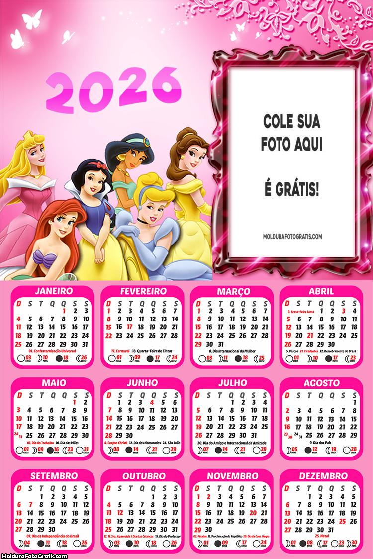 Calendário Princesas da Disney 2026