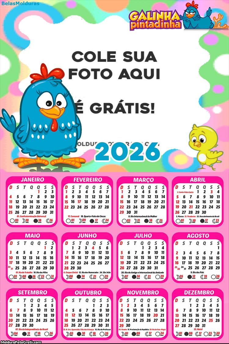 Calendário da Galinha Pintadinha Rosa 2026