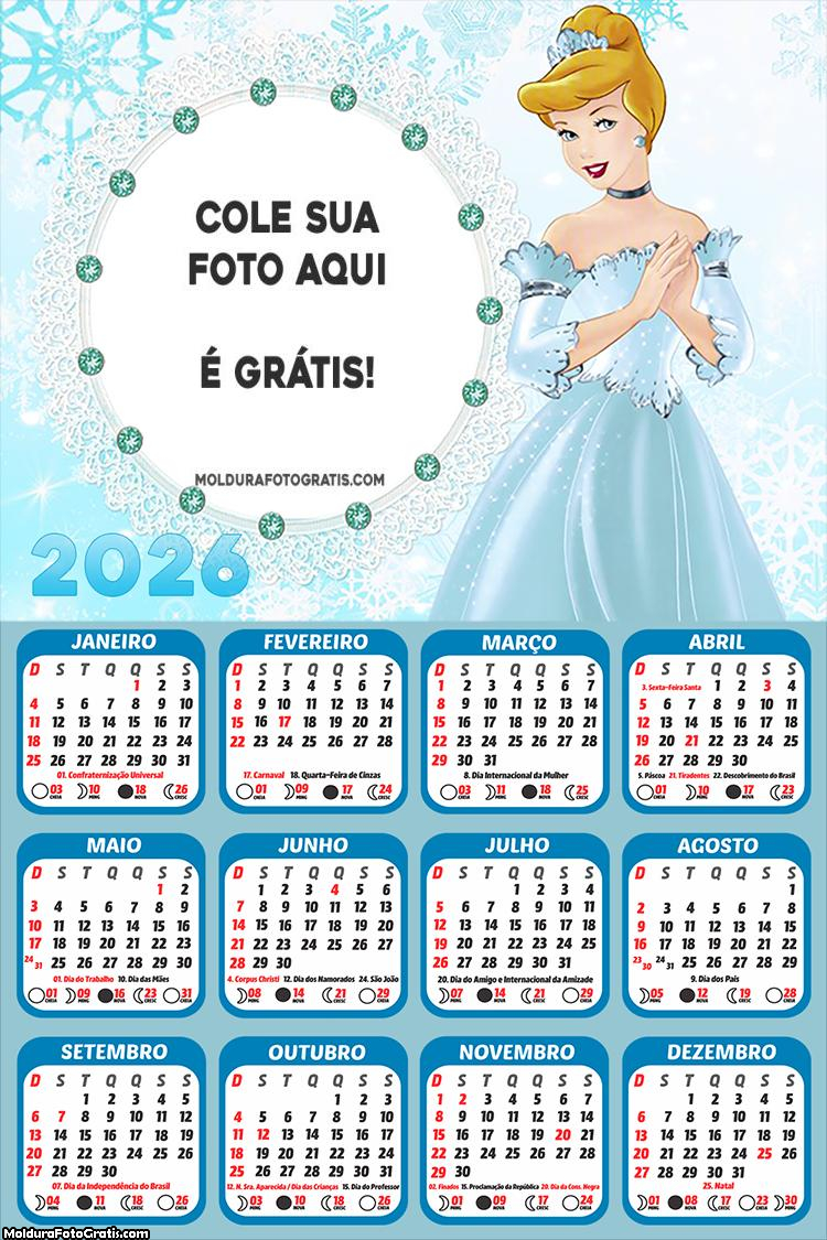 Calendário Princesa Cinderela 2026