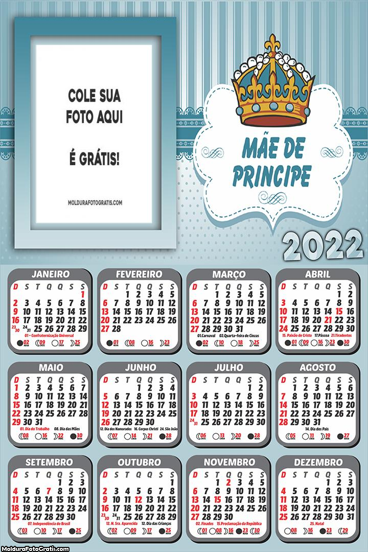 Calendário Mãe de Príncipe 2022