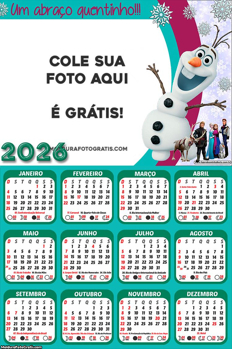 Calendário Olaf Frozen 2026