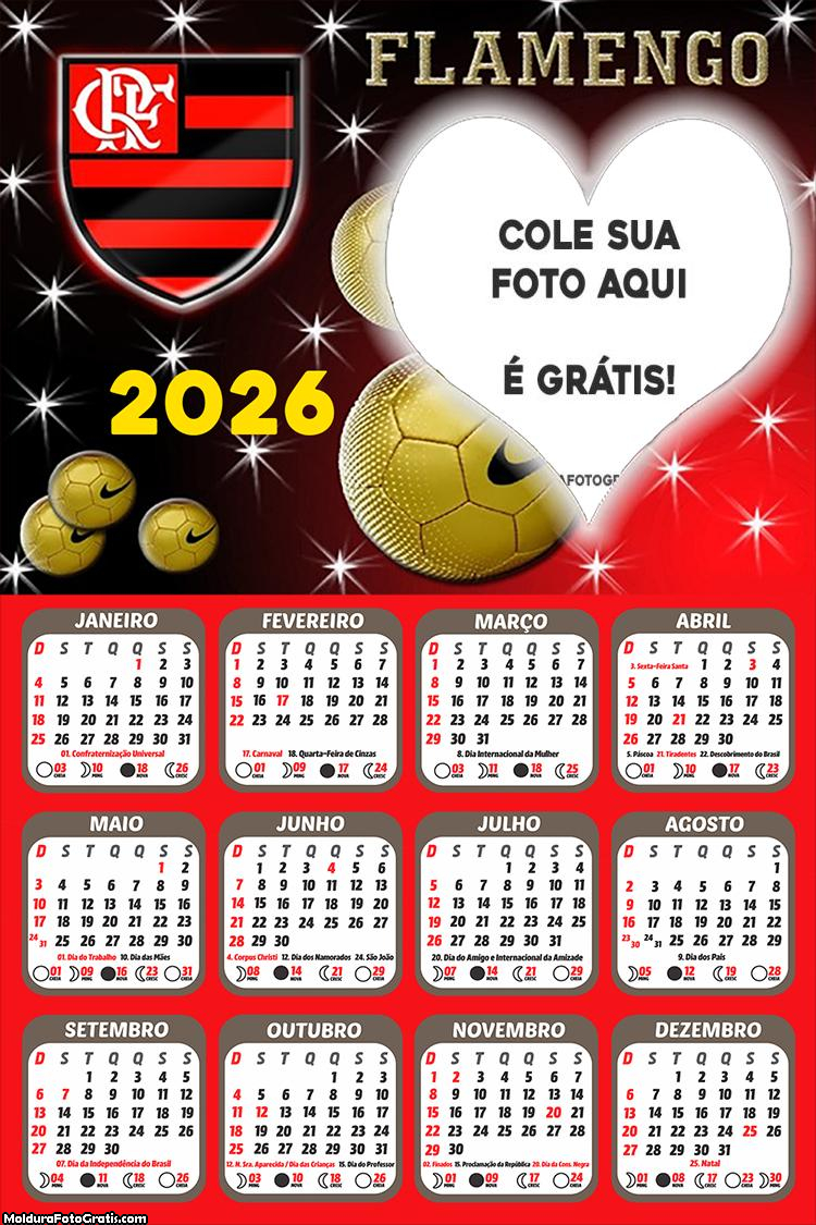 Calendário Coração Flamengo 2026