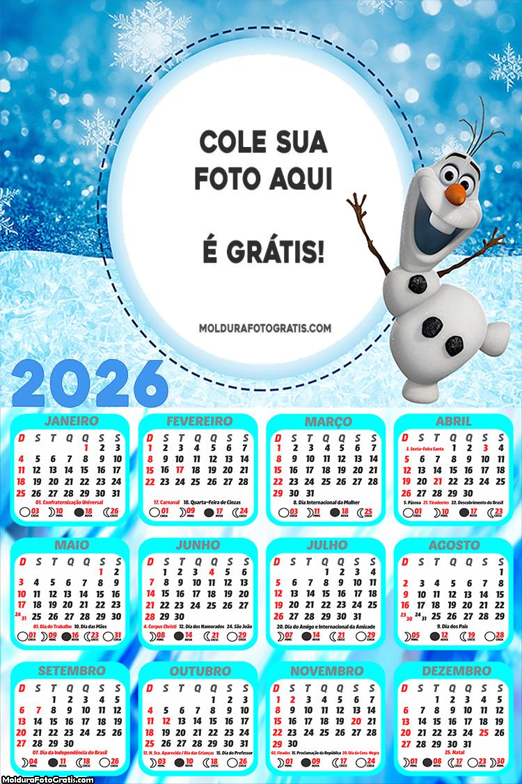 Calendário Boneco de Neve Olaf 2026