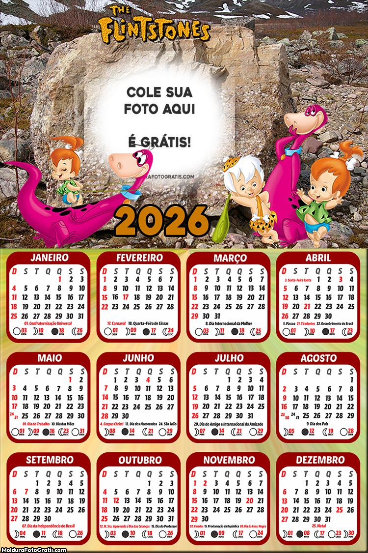 Calendário Flintstones Dino e Pedrita 2026