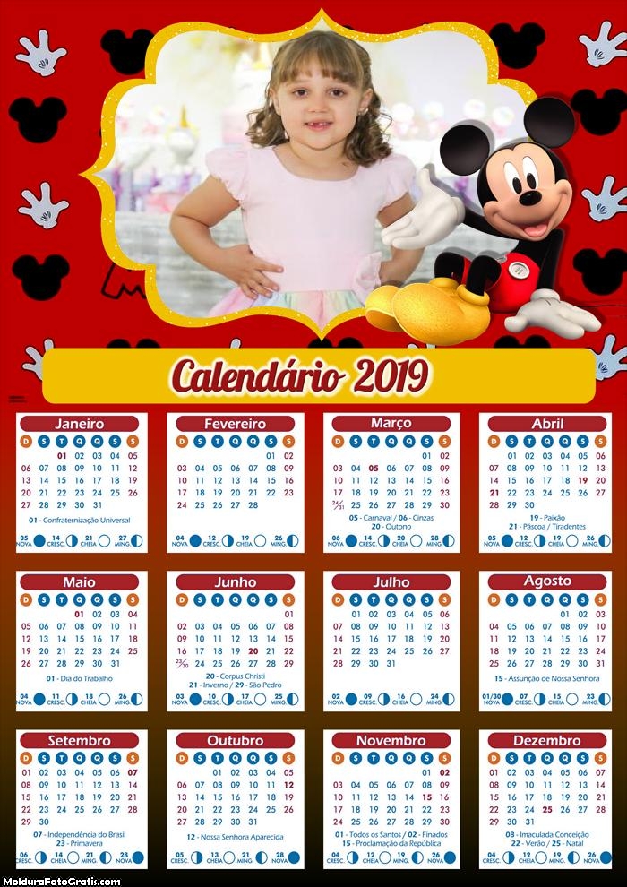 Calendário do Mickey Mouse 2019