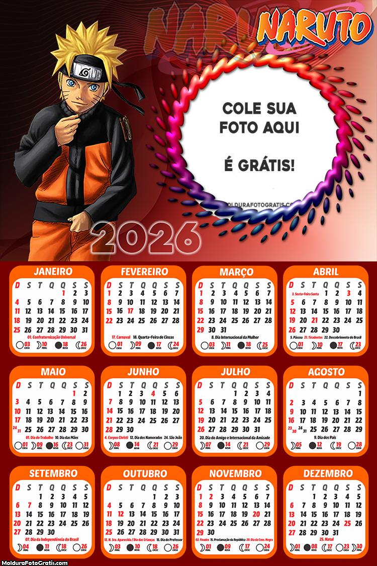 Calendário Naruto Shippuden 2026