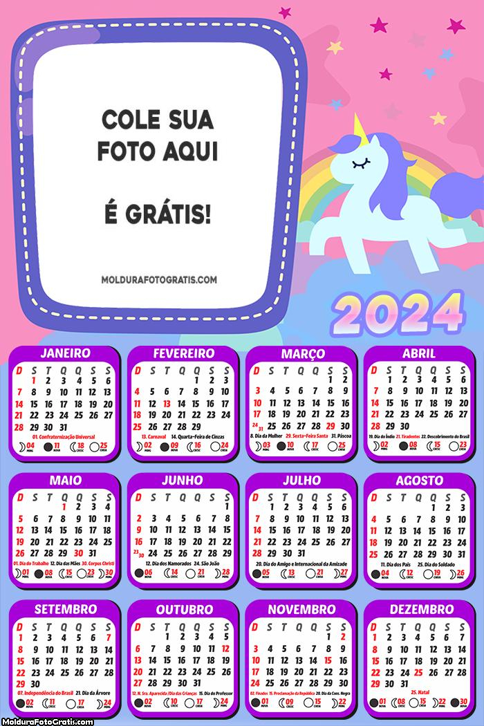 Calendário Unicórnio Candy Color nas Nuvens 2024