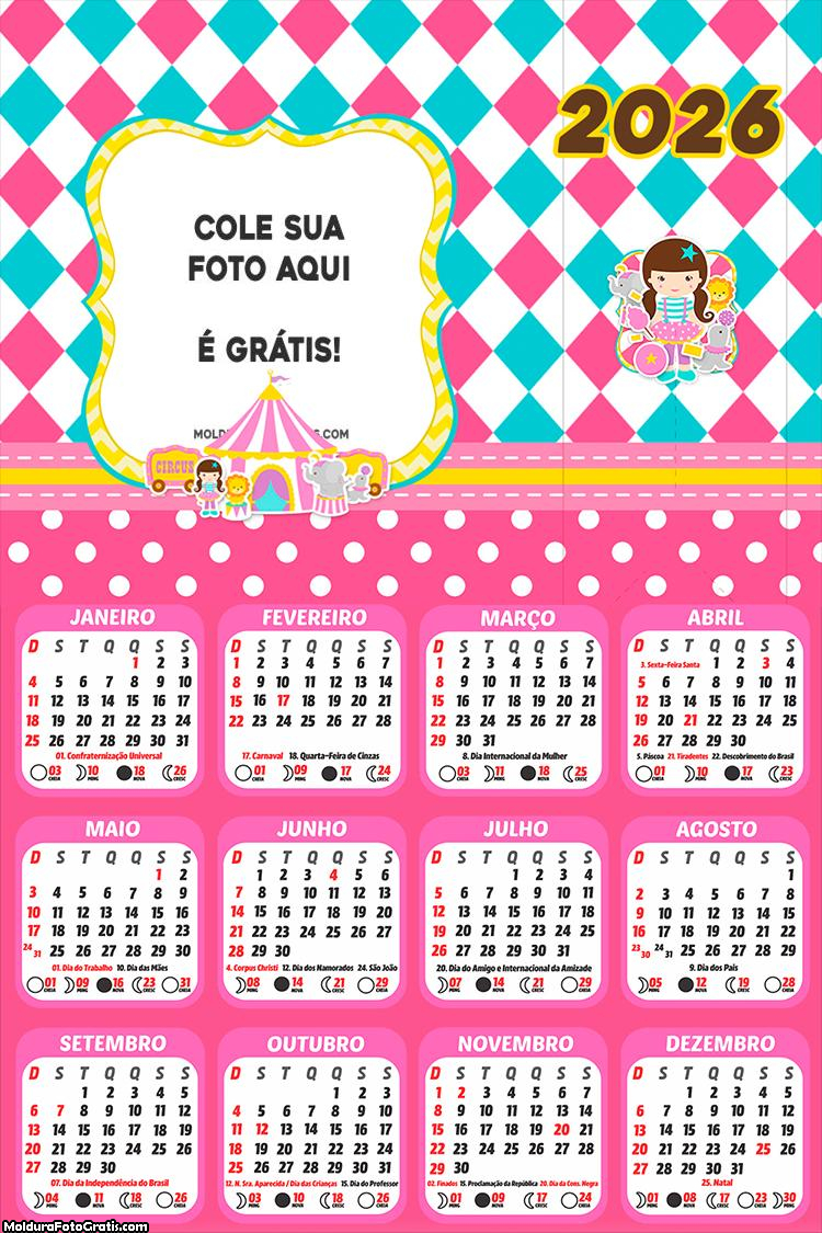 Calendário Menina do Circo 2026