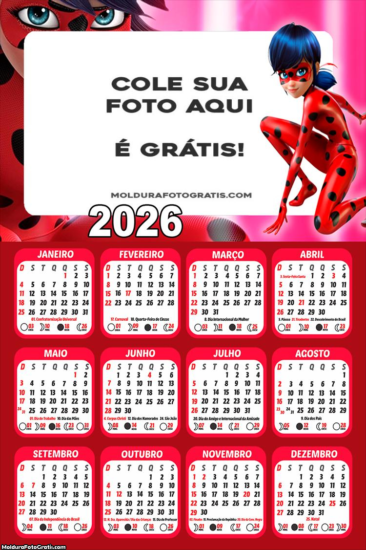Calendário Desenho Ladybug Miraculous 2026