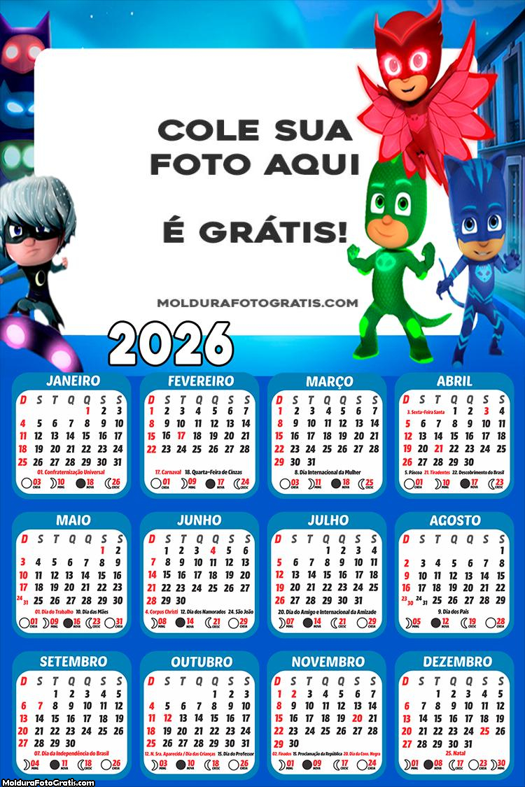 Calendário PJ Masks 2026