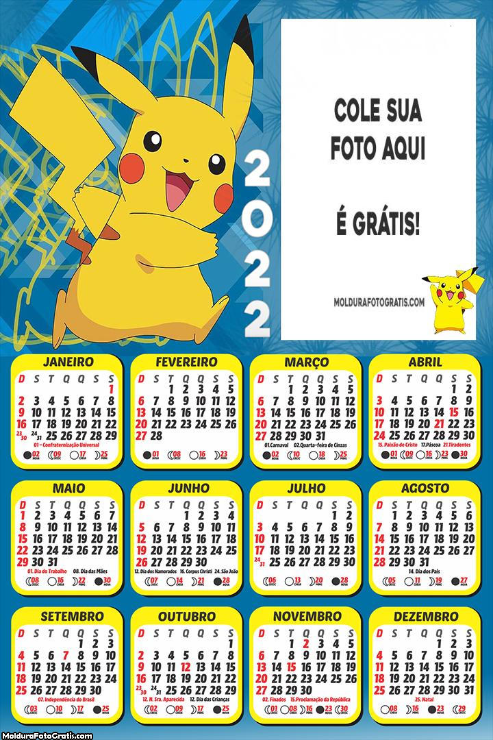 Calendário Pikachu Pokémon 2022