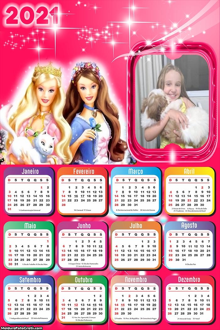 Calendário Amiga da Barbie 2021