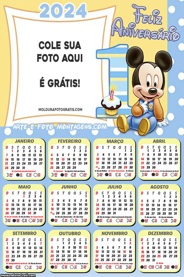 Calendário Feliz Aniversário 1 Aninho 2024