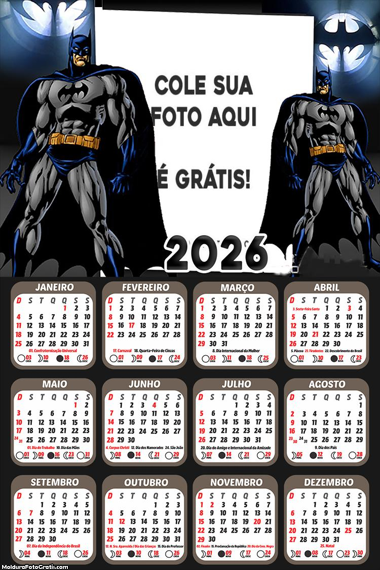 Calendário Batman Desenho 2026