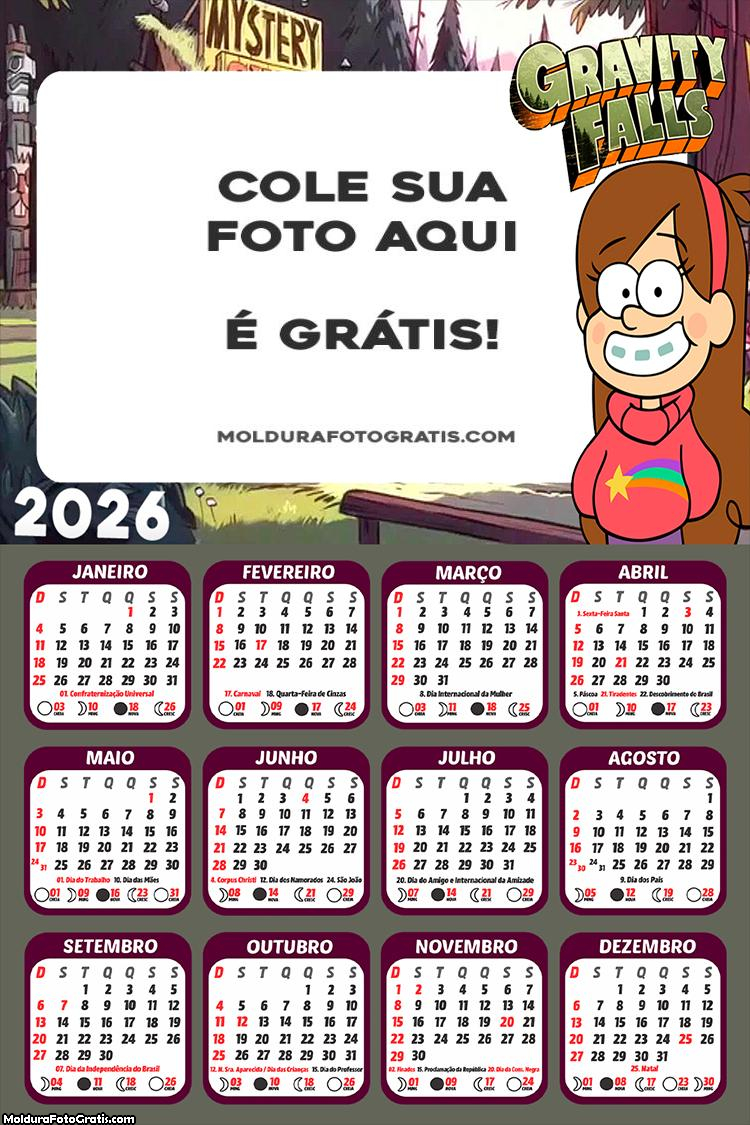 Calendário Mabel Gravity Falls 2026