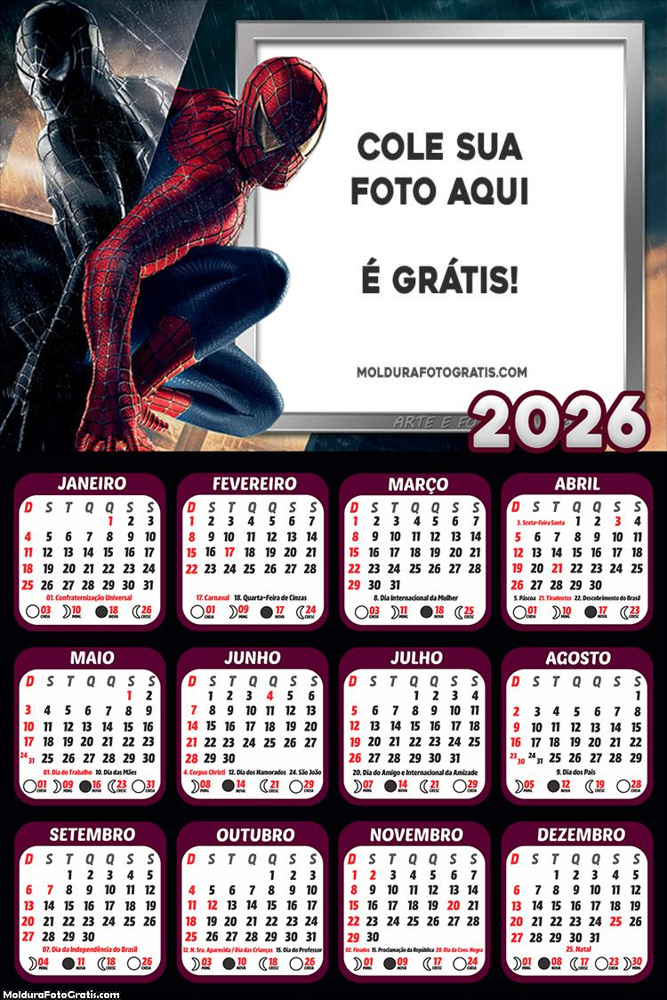 Calendário SpiderMan 2026