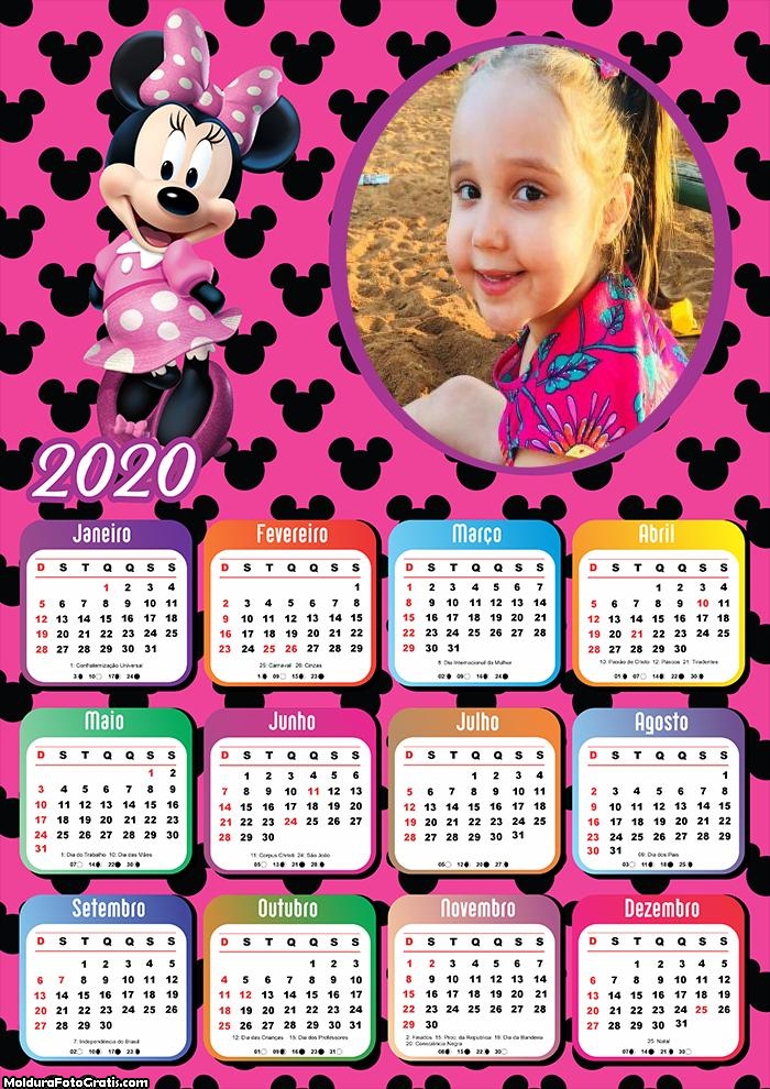 Calendário Minnie Mouse Rosa 2020