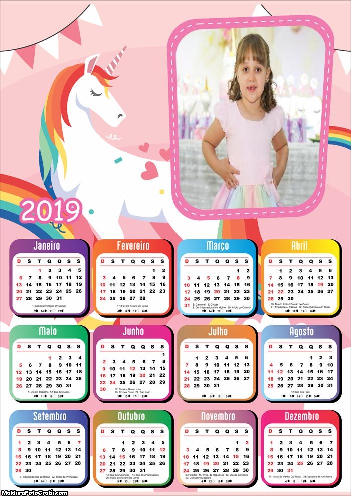 Calendário Unicórnio Candy Color 2019