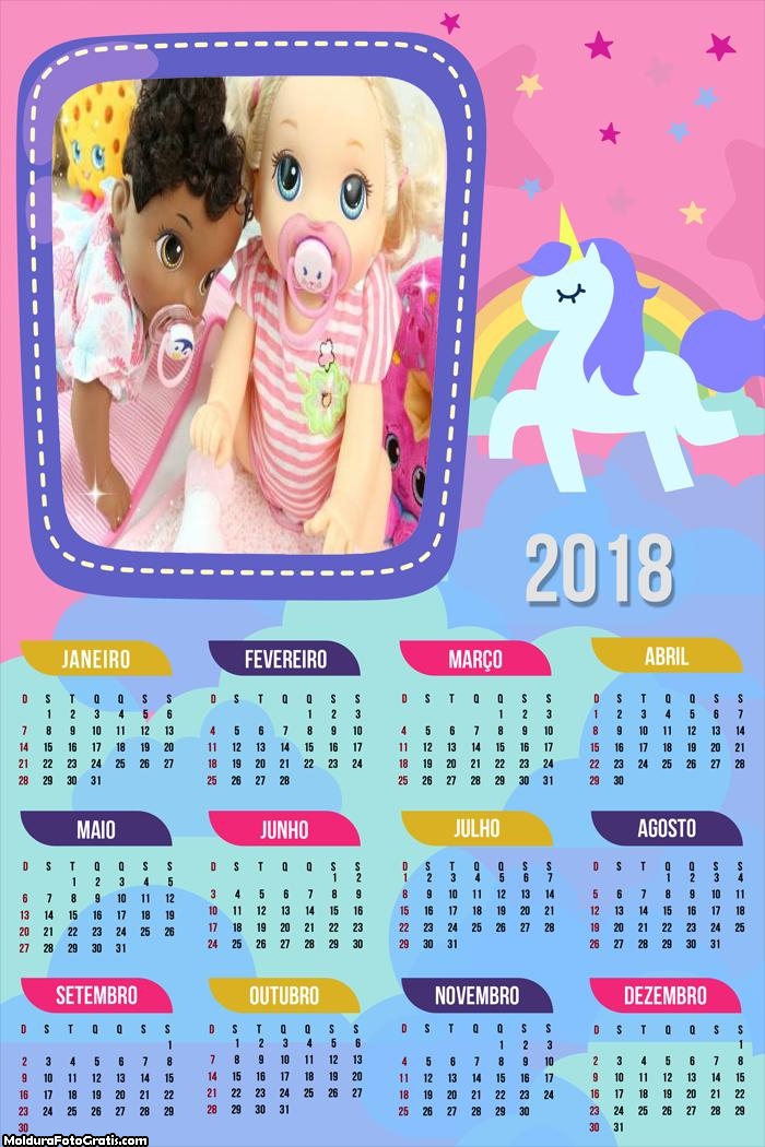 Calendário Unicórnio Rosa 2018