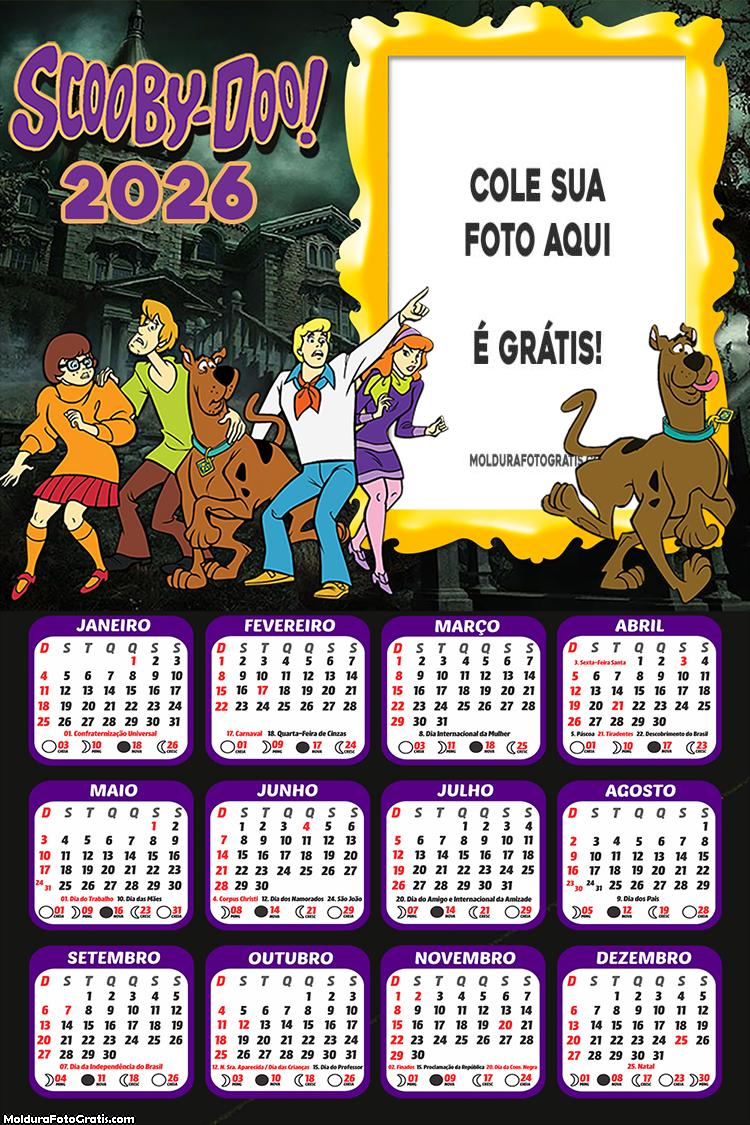 Calendário Scooby Doo Personagens 2026