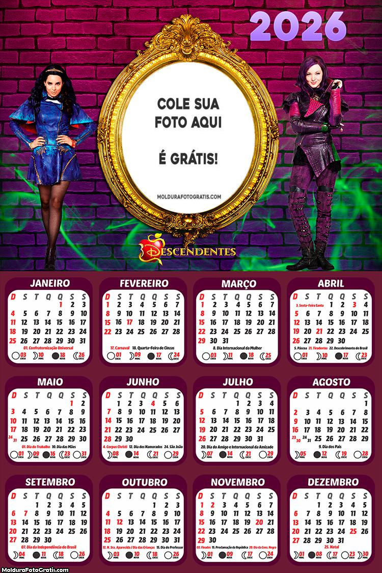 Calendário Descendentes Meninas 2026