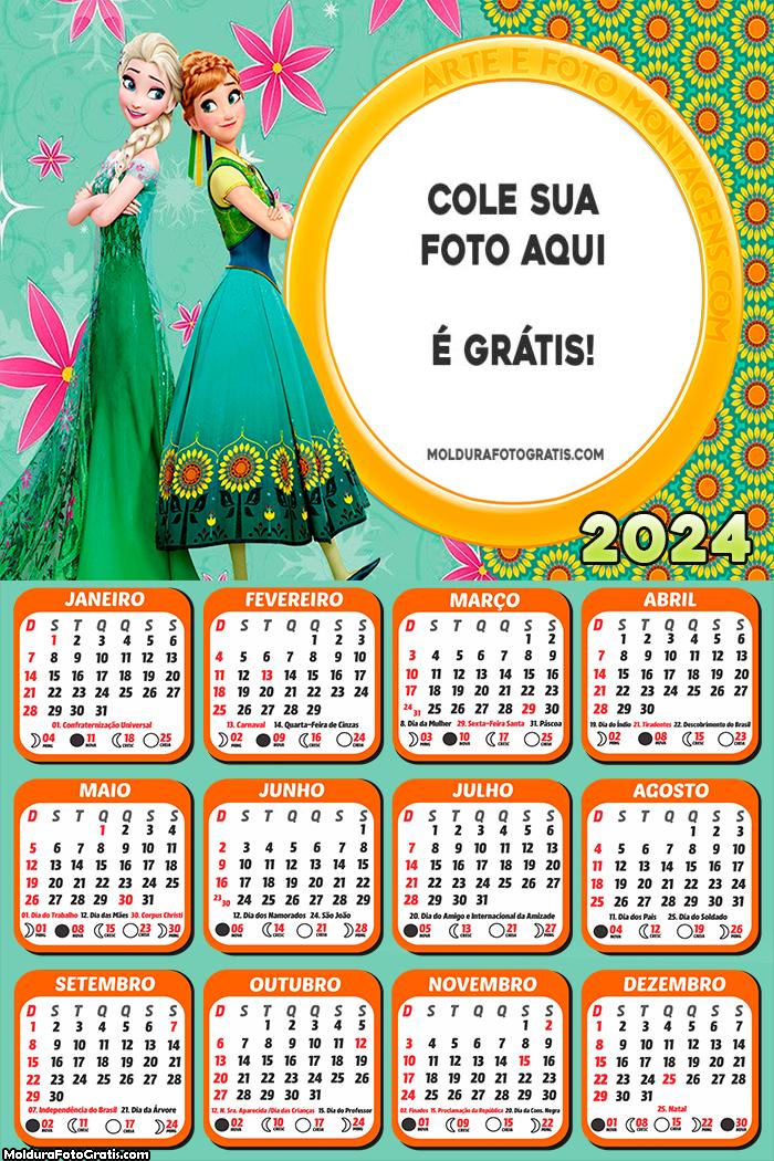 Calendário Frozen Elsa e Anna 2024