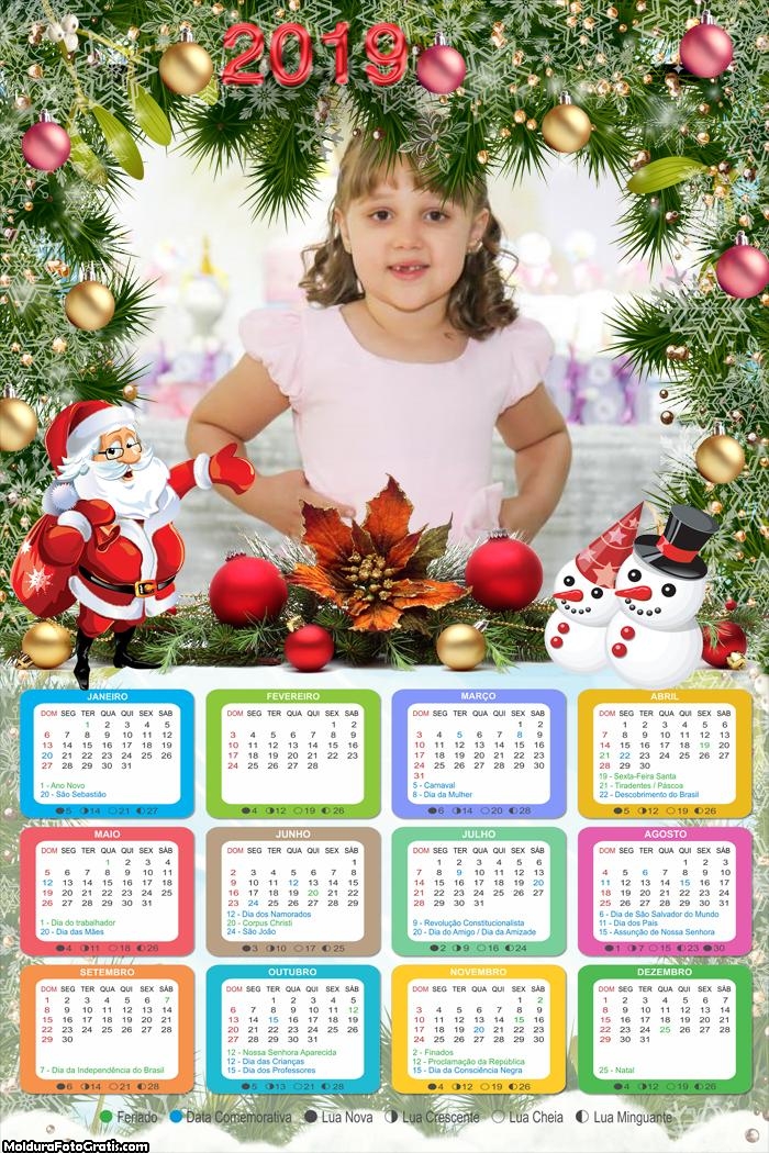 Calendário Enfeites Natalinos com Papai Noel 2019