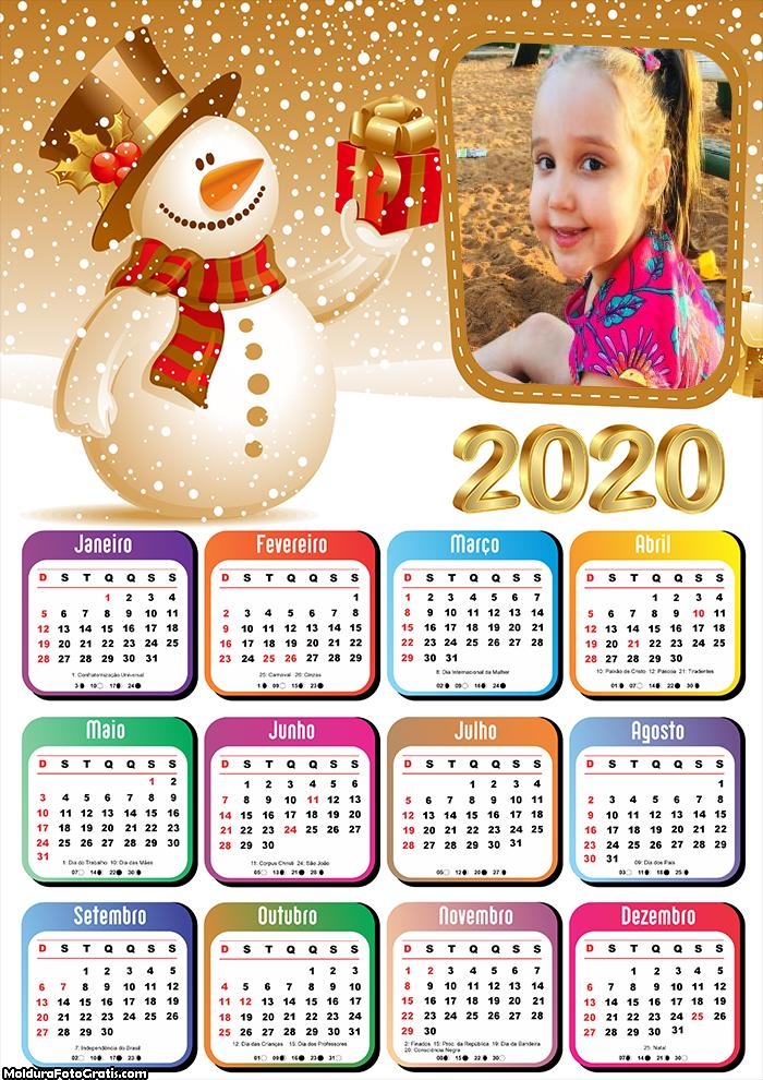 Calendário Boneco de Neve Dourado 2020