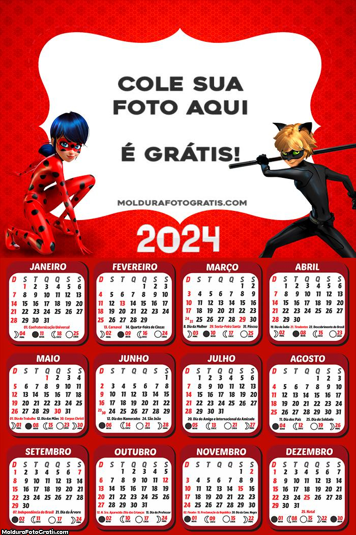 Calendário Desenho Ladybug Miraculous 2024