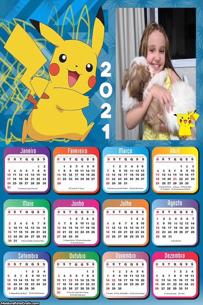 Calendário Pikachu Pokémon 2021