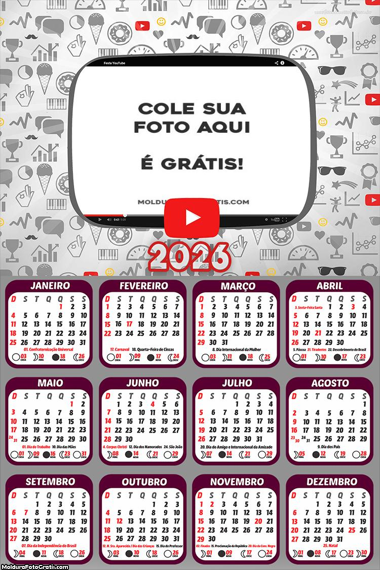 Calendário Tema Youtube 2026