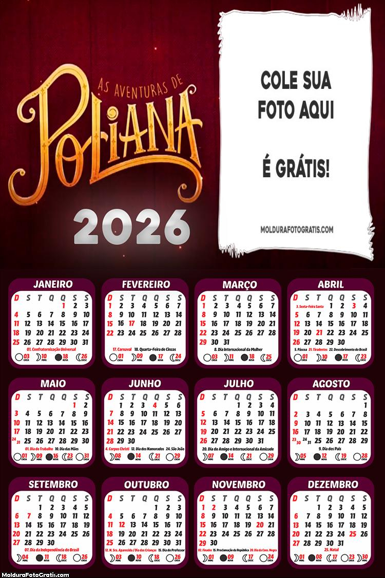 Calendário As Aventuras de Poliana 2026