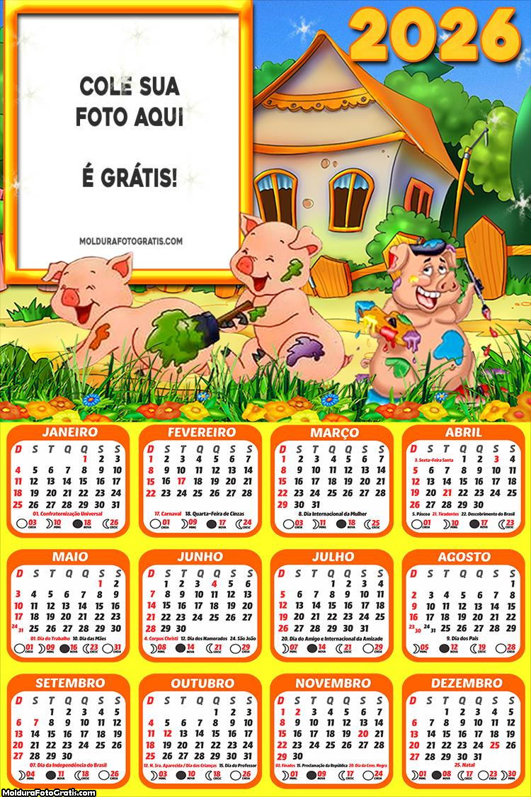 Calendário Os Três Porquinhos 2026