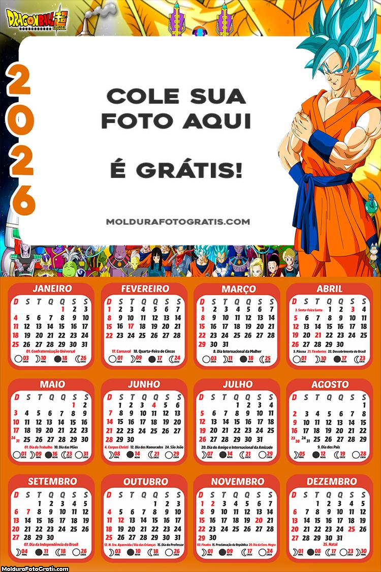 Calendário Goku Super Sayajin 2026