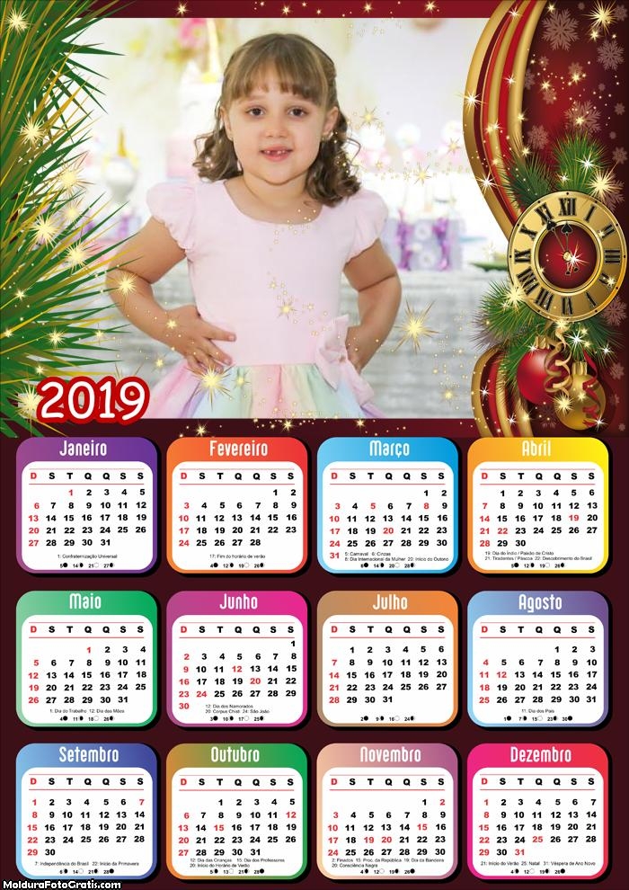 Calendário Relógio Números Romanos 2019