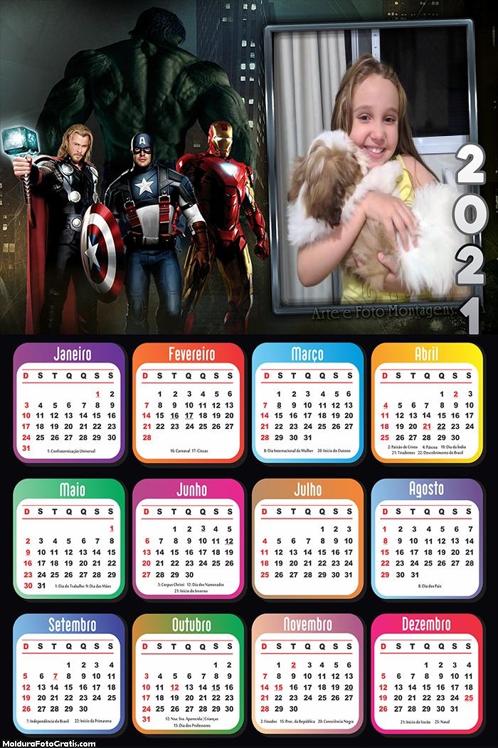 Calendário Vingadores Avengers 2021