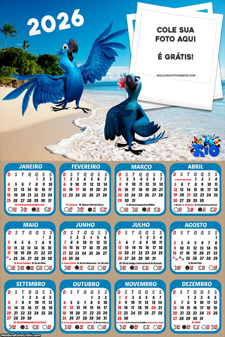 Calendário Araras Azuis Rio 2026
