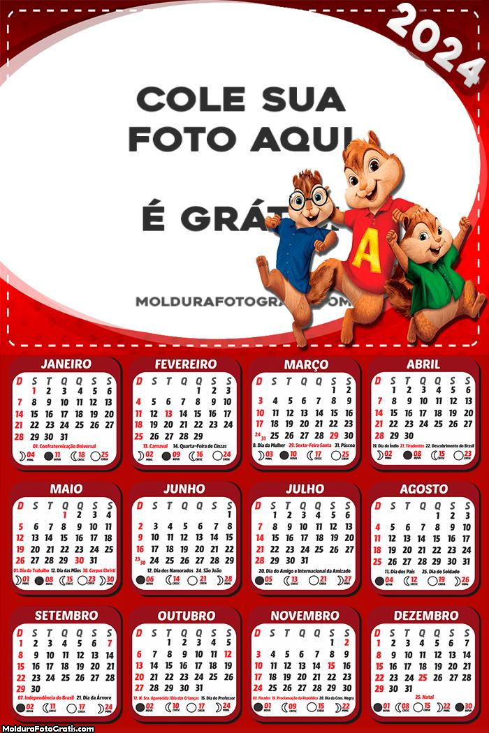 Calendário Alvin e os Esquilos 2024