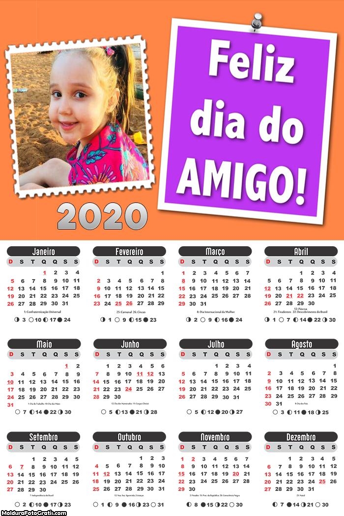 Calendário Feliz Dia do Amigo 2020