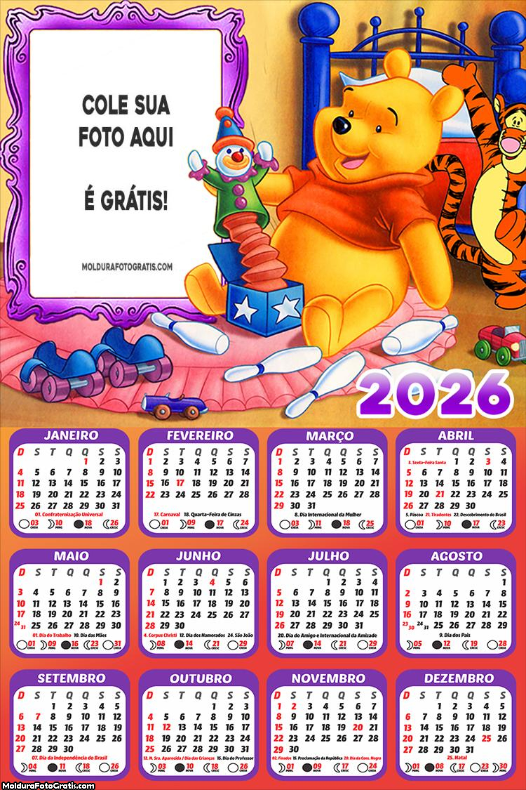 Calendário Ursinho Pooh Brinquedos 2026