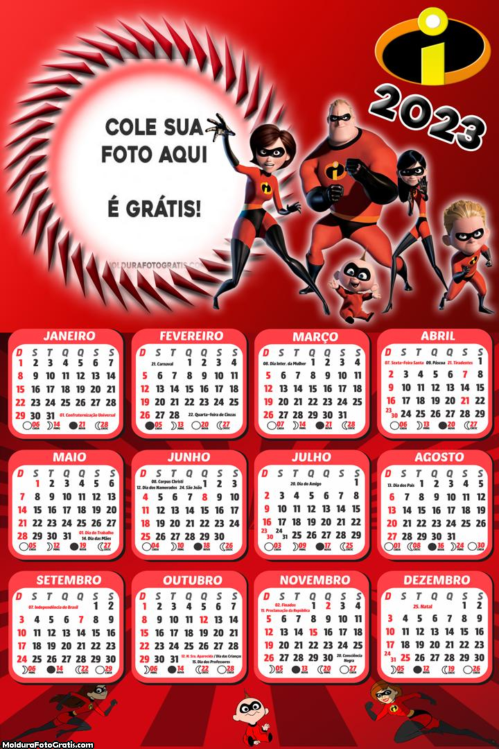 Calendário Os Incríveis Personagens 2023