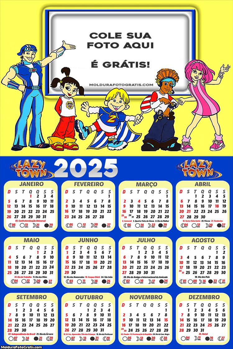 Calendário Lazy Town Desenho 2025 Montagem para Foto