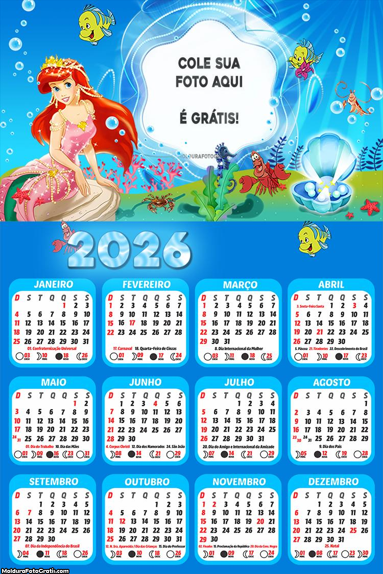 Calendário Ariel Sereia 2026