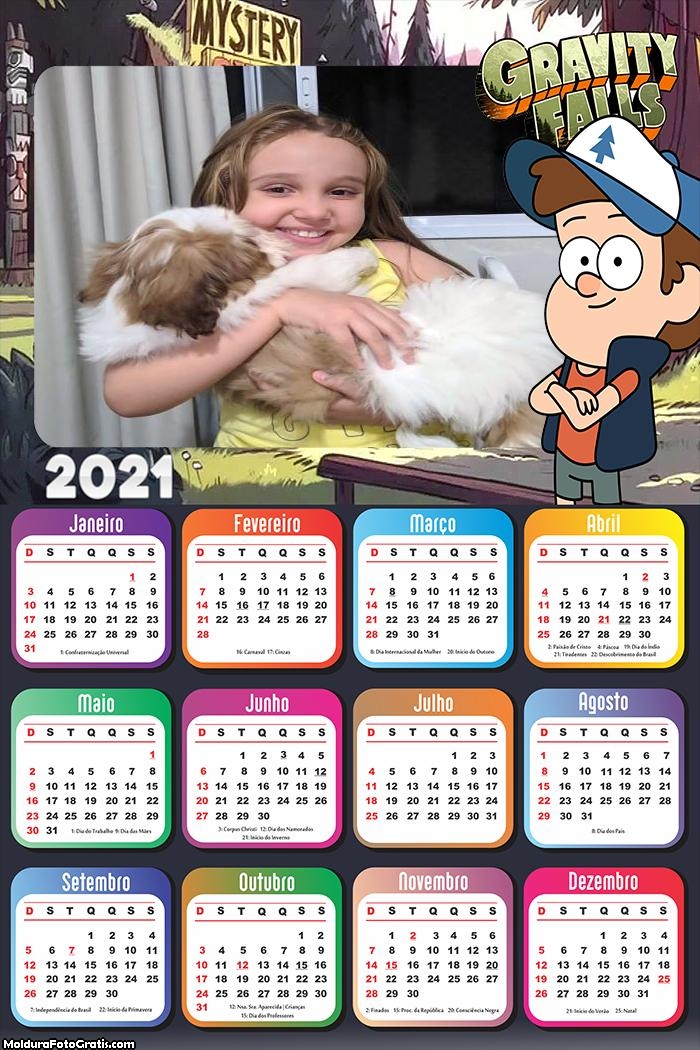 Calendário Dipper Gravity Falls 2021 Foto Molduras