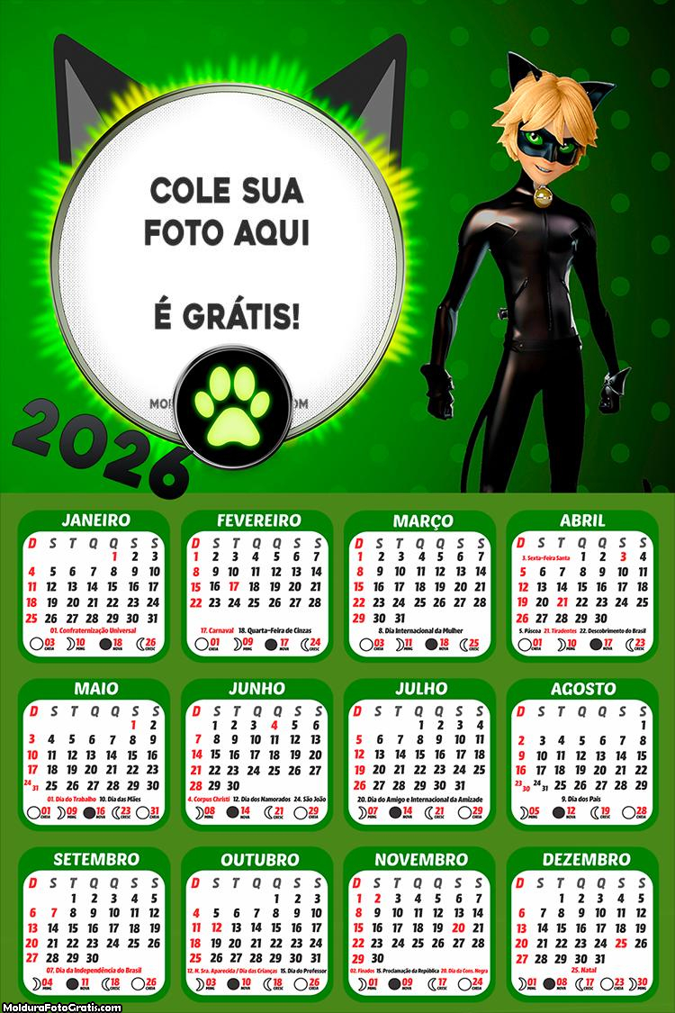 Calendário CatNoir Desenho 2026